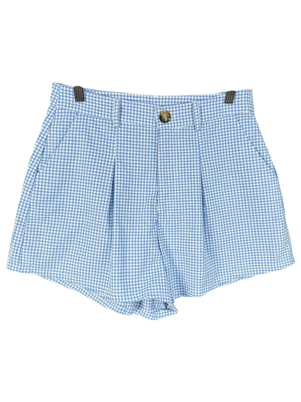 HYFVE Cottage Cutie Gingham Shorts Blue White Size Small High Waisted NWOT